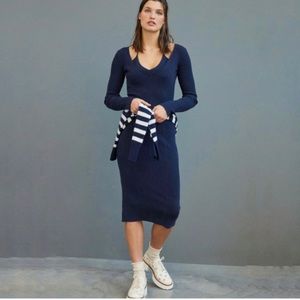 NWT Anthropologie Favorite Daughter Ribbed Knit Cutout Midi Dress Navy Size M